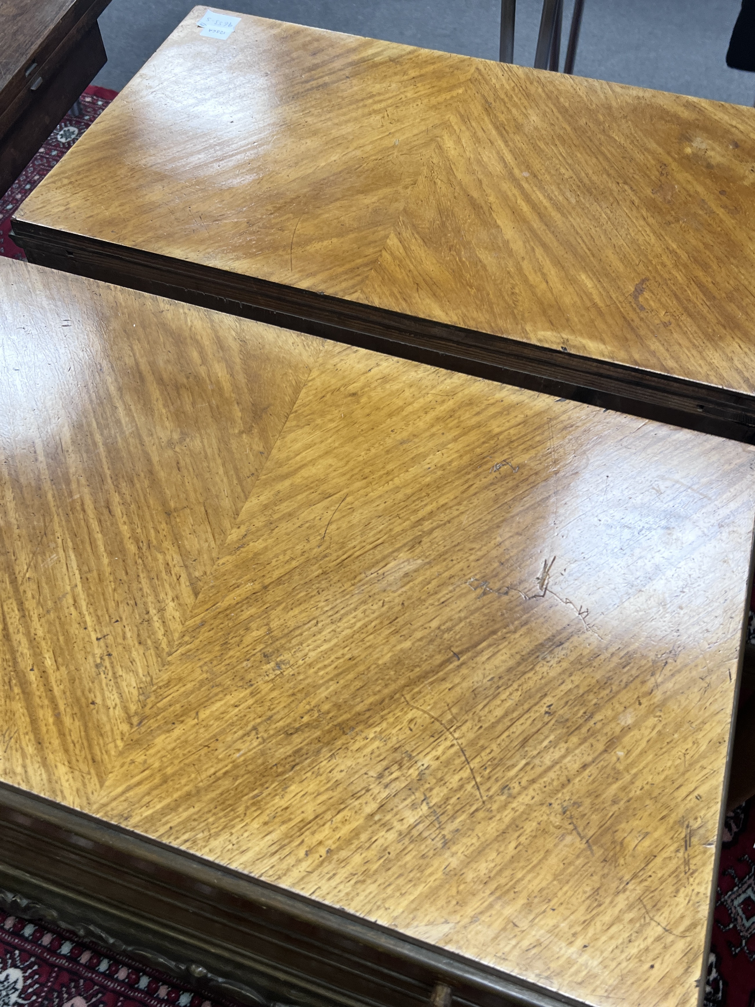 A pair of George I style giltwood and walnut two drawer chests, width 72cm, depth 41cm, height 71cm